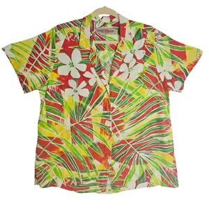 Jams‎ World L Kaimana Red Rayon Buttondown Blouse. Made in Hawaii. Tropical Rare